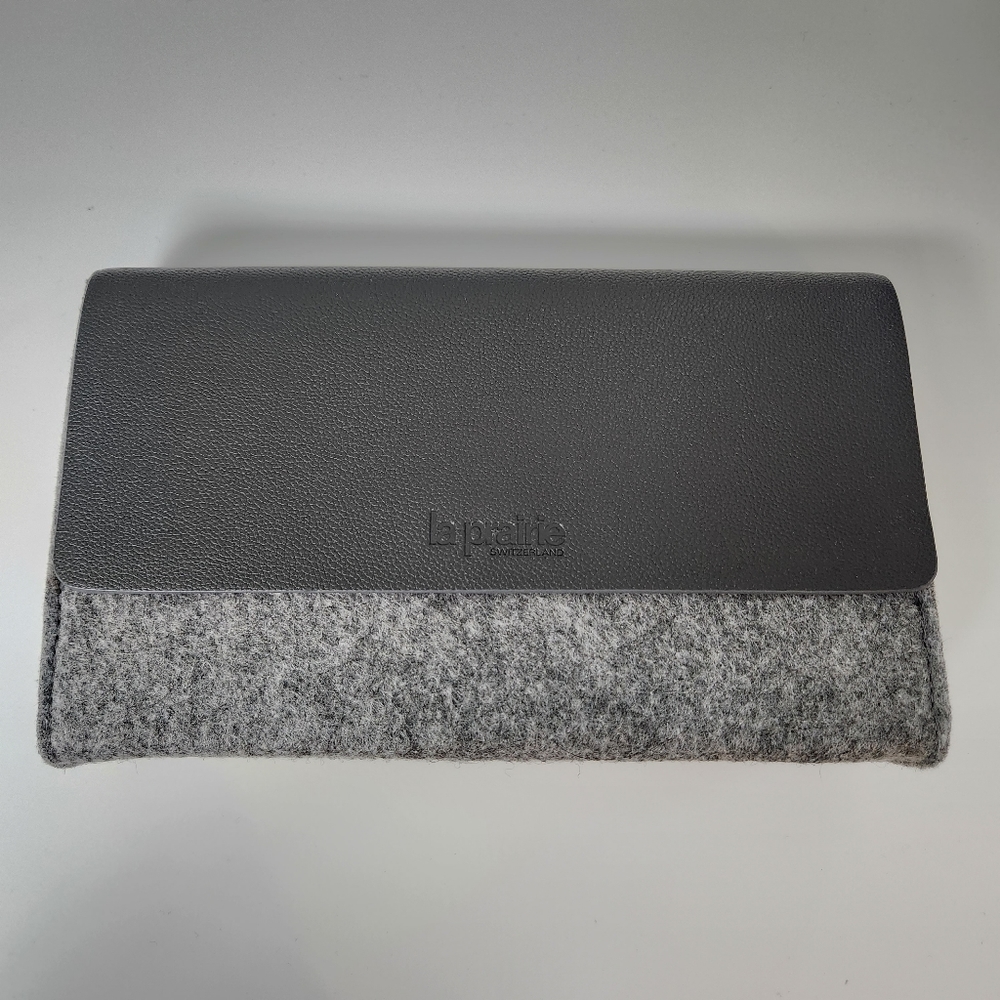 La Prairie Grey Fabric and Faux Leather Clutch